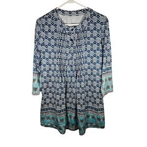 Show Lai Womens 3/4 Sleeve Tunic‎ Blues Hobo Floral Size Large